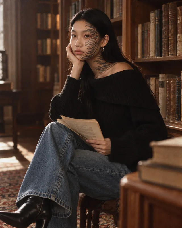 Shiori Moriyama · Ritratto vintage nella biblioteca silenziosa